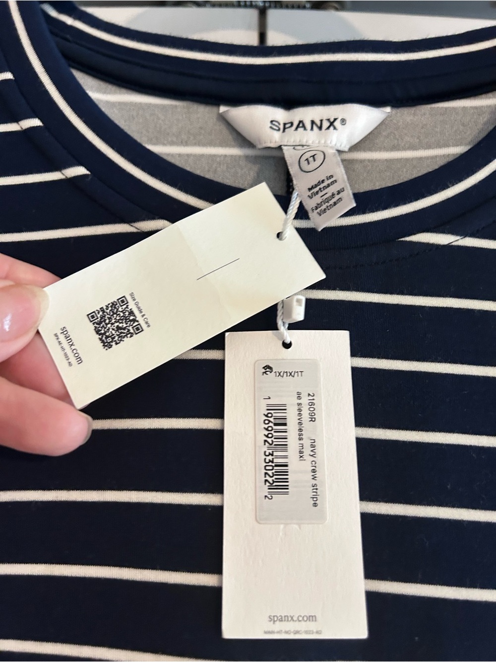 SPANX NWT 1X Air Essentials Navy and White Striped Sleeveless Maxi Dress - Picture 4 of 11